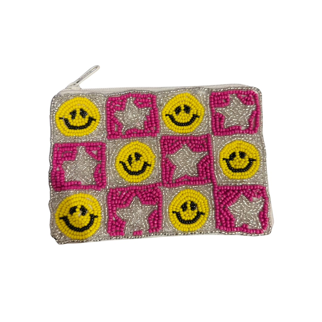 Star Smiley Beaded Coin Pouch Carnation Collection