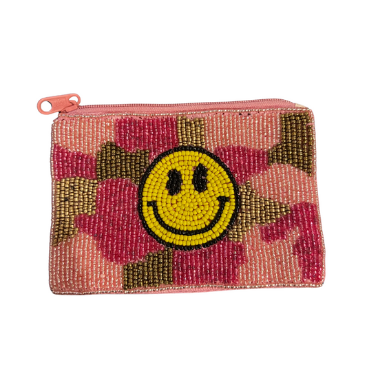 Smiley Beaded Coin Pouch