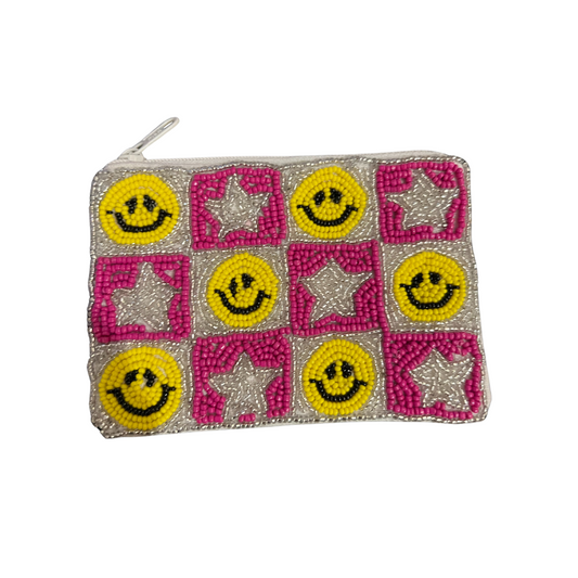 Star Smiley Beaded Coin Pouch