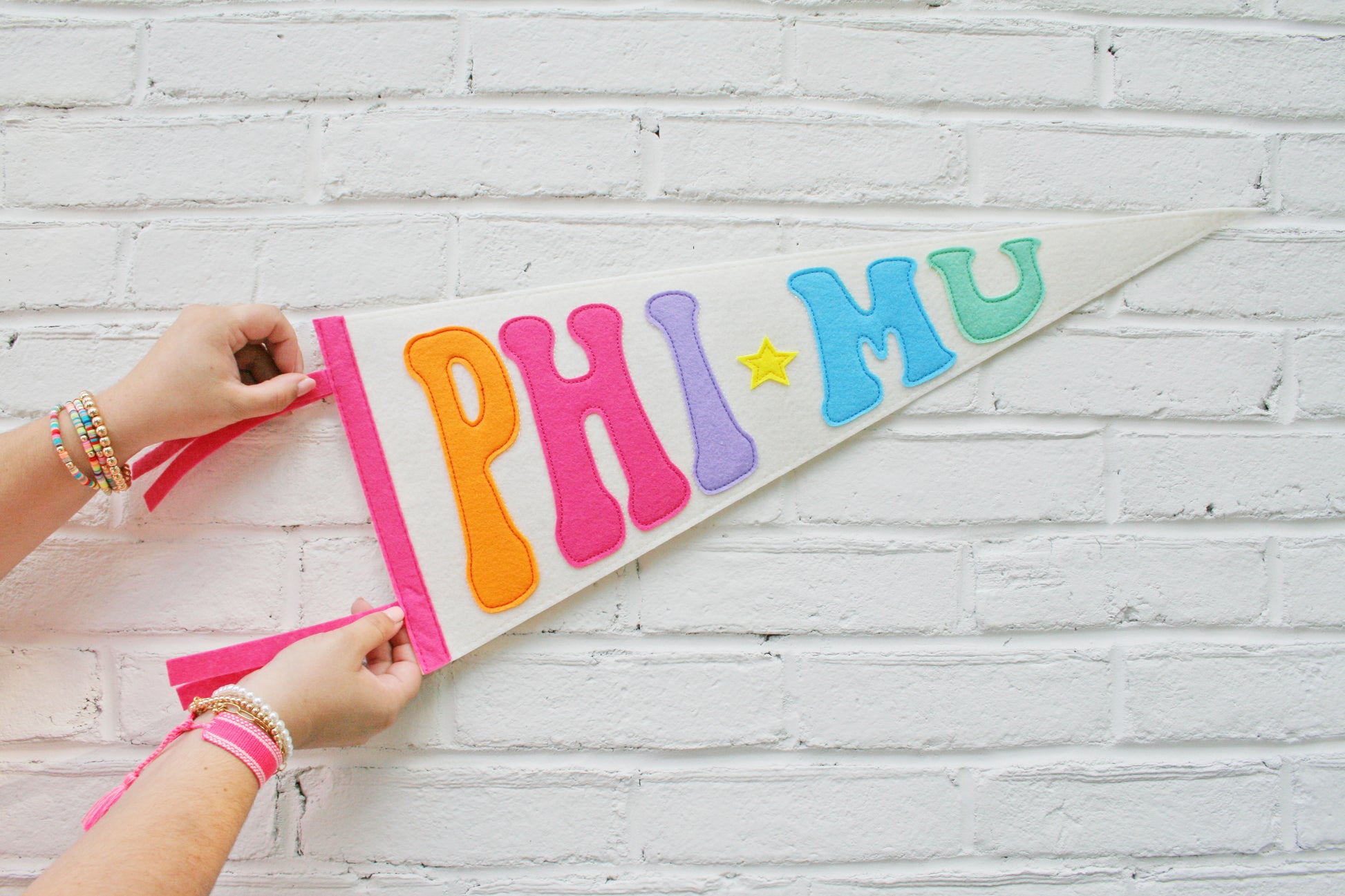 Phi Mu Rainbow Pennant Flag